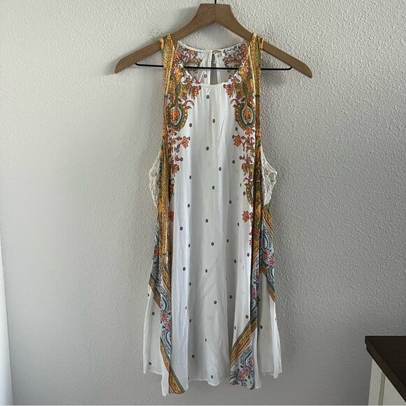 Free People Darjeeling Printed Slip Dress In Ivory Crochet Lace Sides Medium - Picture 1 of 7